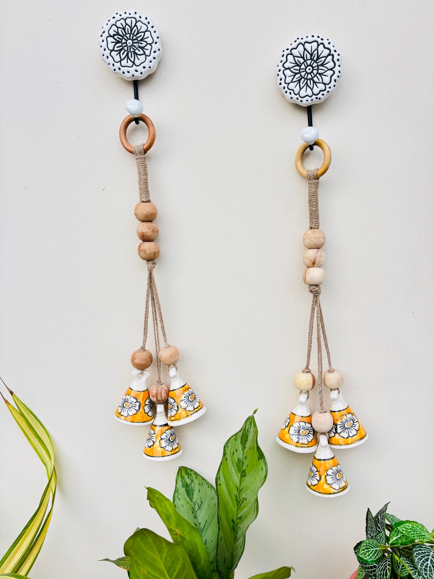 ZenBloom Floral Bell Hanging – Yellow (Set of 2)