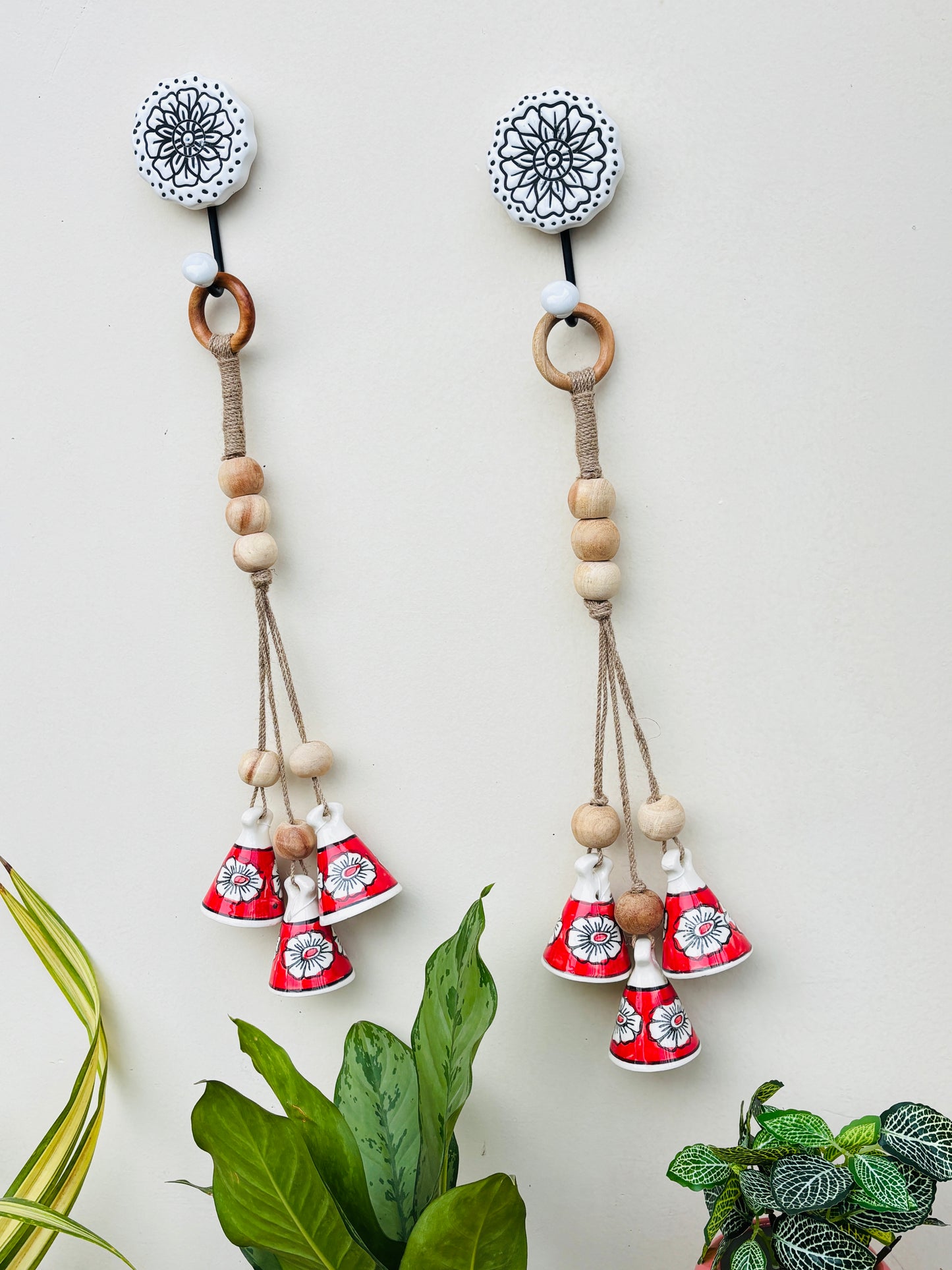 ZenBloom Floral Bell Hanging – Red (Set of 2)