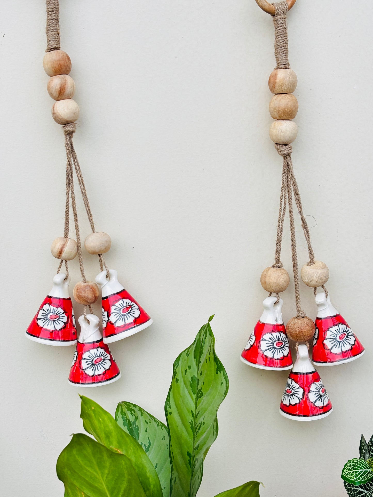 ZenBloom Floral Bell Hanging – Red (Set of 2)