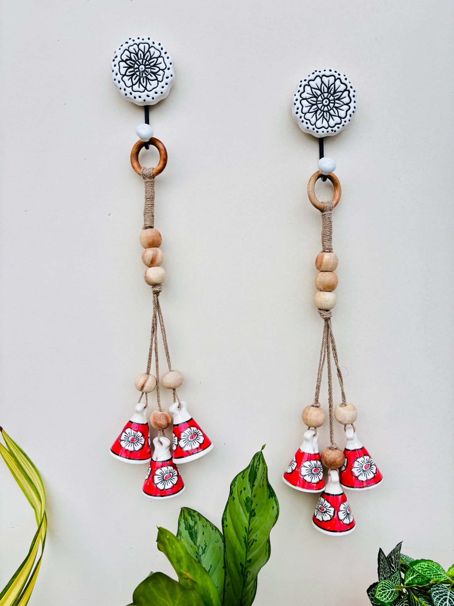 ZenBloom Floral Bell Hanging – Red (Set of 2)