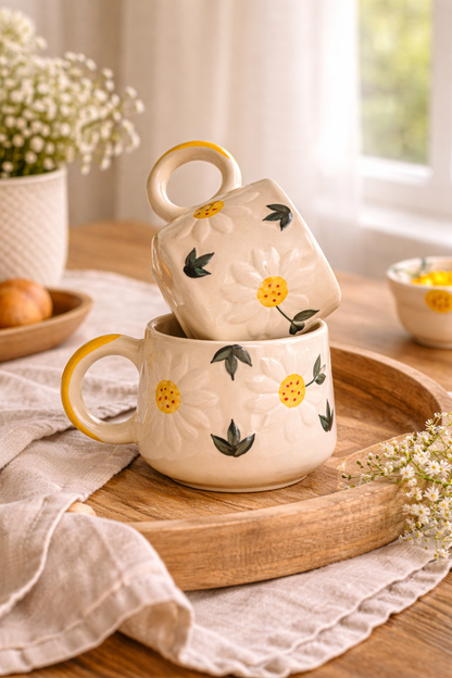 Golden Daisy Mug – Set of 2