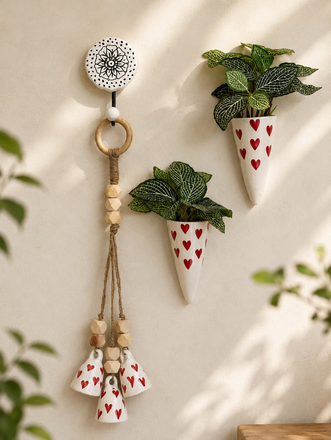 Red Heart Bell & Wall Planter Set